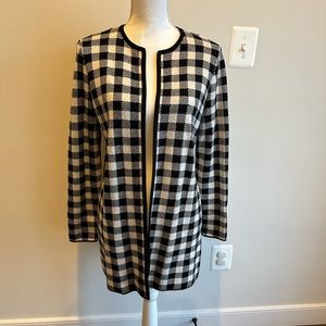 Talbots Womens Size MP Black Buffalo Plaid Check Cardigan